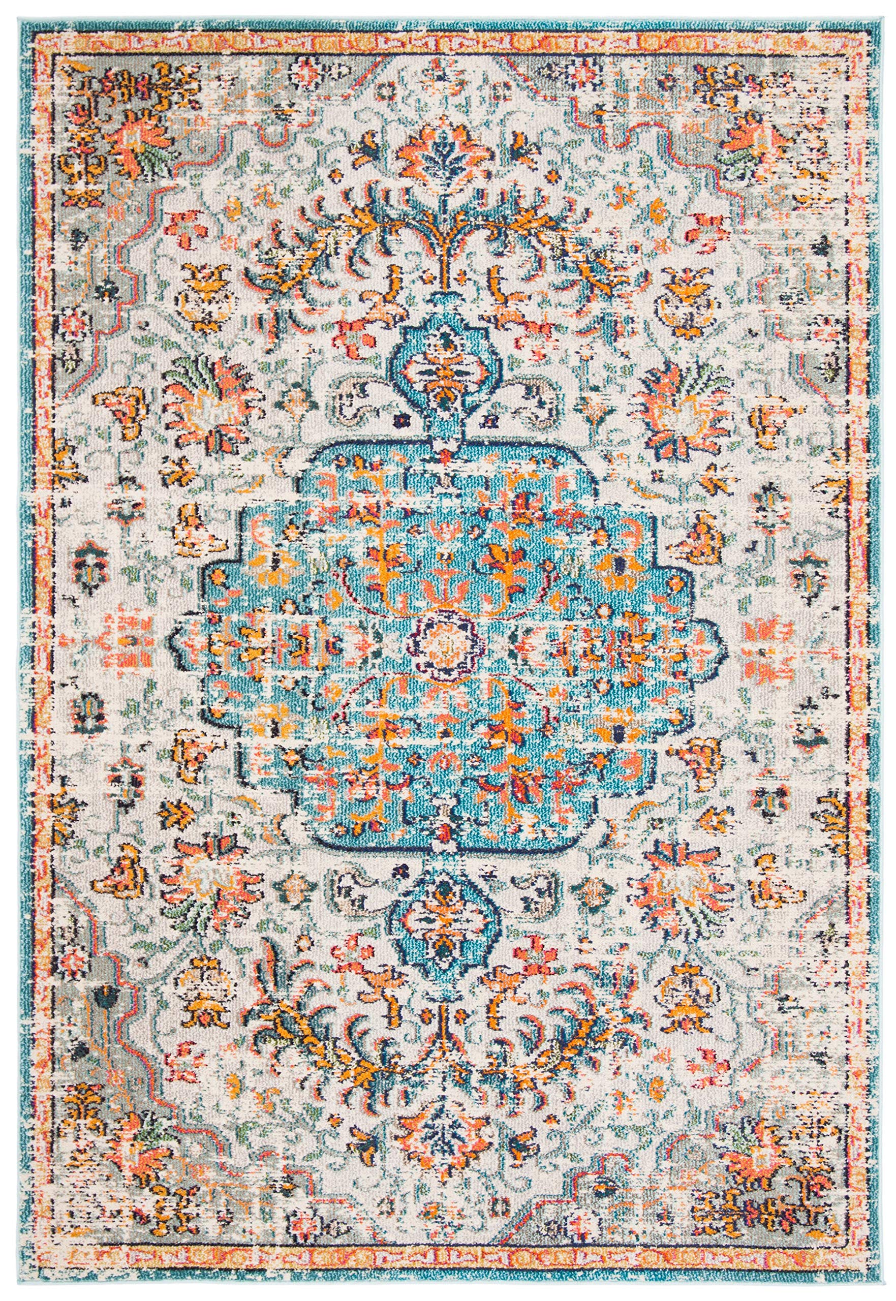 SAFAVIEH Madison Collection Accent Rug - 22 x 4, Grey & Light Blue, Medallion Distressed Design, Non-Shedding & Easy Care, Ide