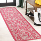 Jonathan Y Smb104E-210 Malta Bohemian Medallion Textured Weave Indoor Outdoor Area Rug, Coastal,Traditional,Transitional Easy Clean,Bedroom,Kitchen,Backyard,Patio,Non-Shed, Fuchsia/Light Gray, 2 X 10