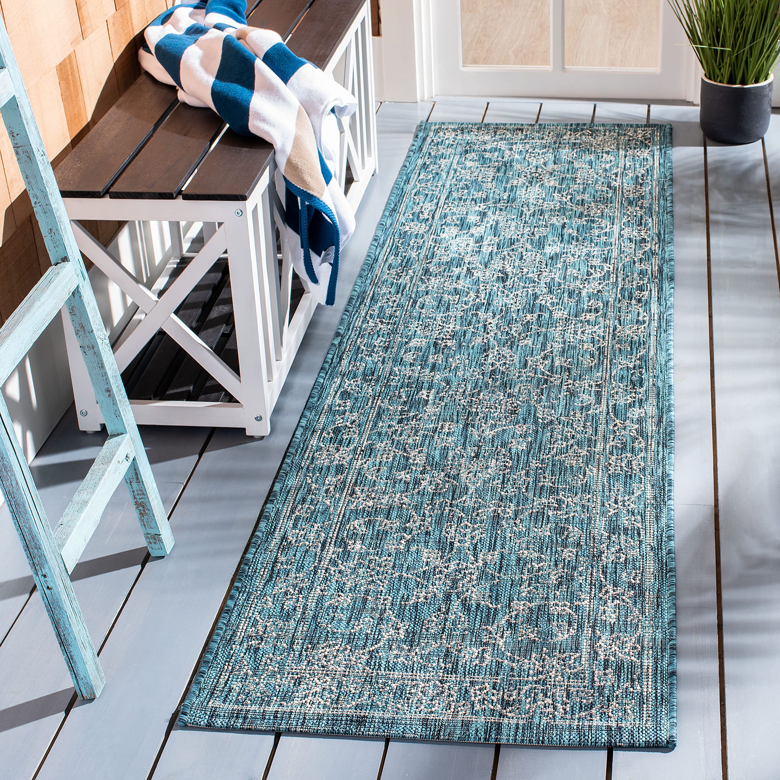 Safavieh Courtyard Collection 2'3' X 8' Turquoise Cy8680 Indoor/ Outdoor Waterproof Easy Cleaning Patio Backyard Runner Rug