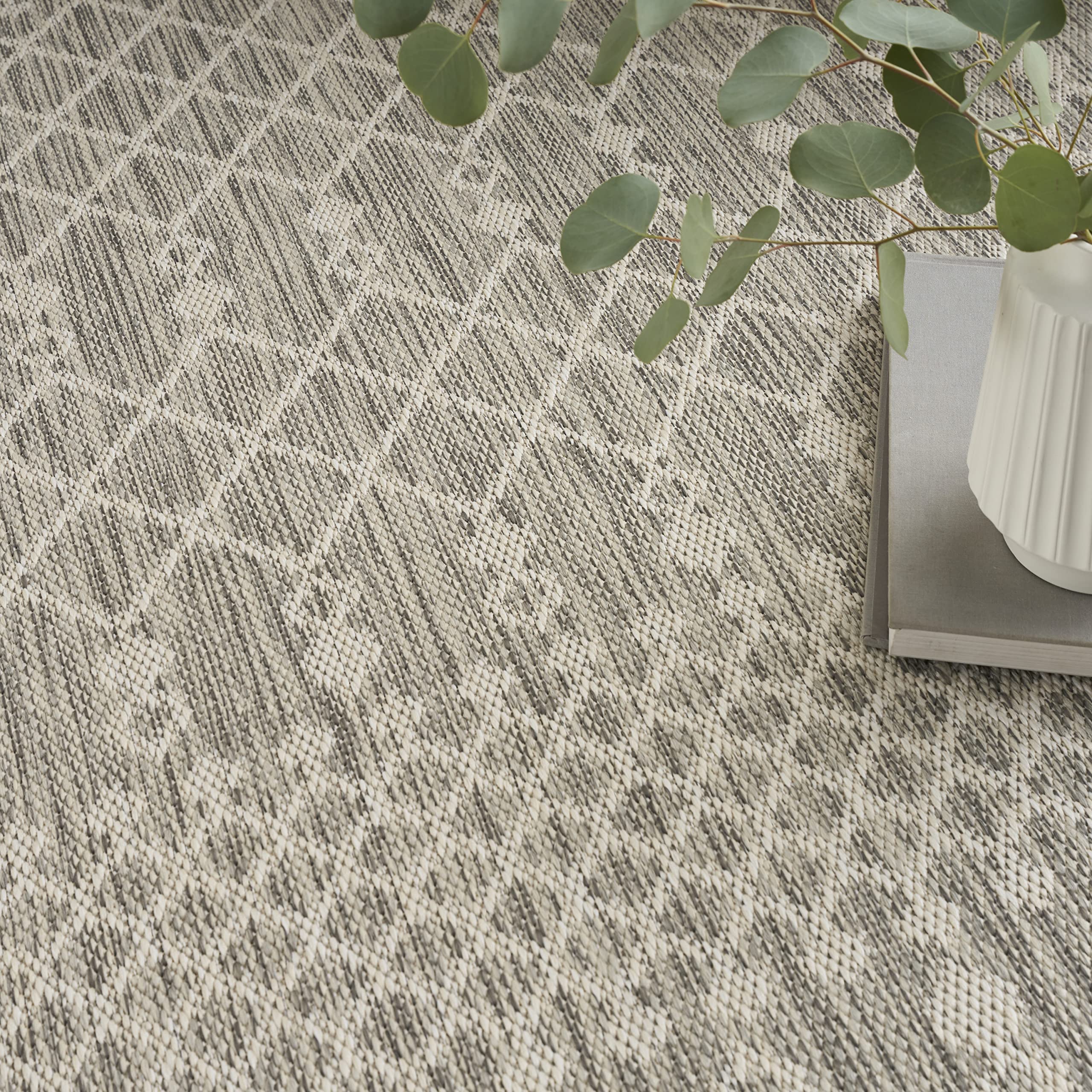 Nourison Positano Indoor/Outdoor Light Grey 5' X 7' Area Rug, Easy Cleaning, Non Shedding, Bed Room, Living Room, Dining Room, Deck, Backyard, Patio (5X7)