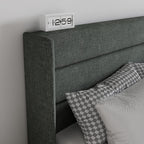 Sha Cerlin King Size Lift Up Storage Bed/Modern Wingback Headboard/Upholstered Platform Bed Frame/Hydraulic Storage/No Box Spring Needed/Wood Slats Support/Dark Grey