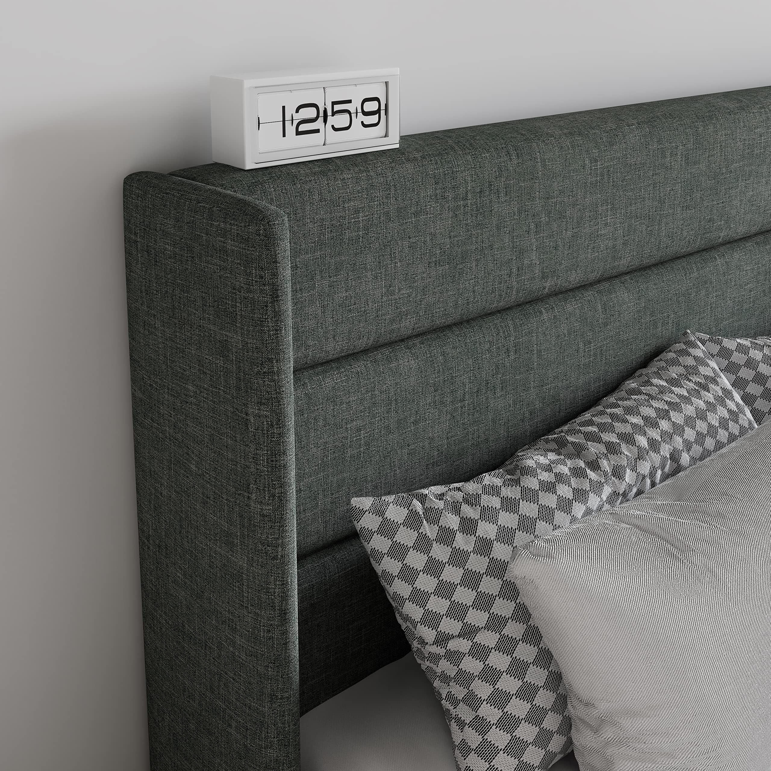 Sha Cerlin King Size Lift Up Storage Bed/Modern Wingback Headboard/Upholstered Platform Bed Frame/Hydraulic Storage/No Box Spring Needed/Wood Slats Support/Dark Grey