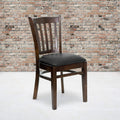 2 Pk. Walnut Finished Vertical Slat Back Wooden Chair - Black Vinyl Seat