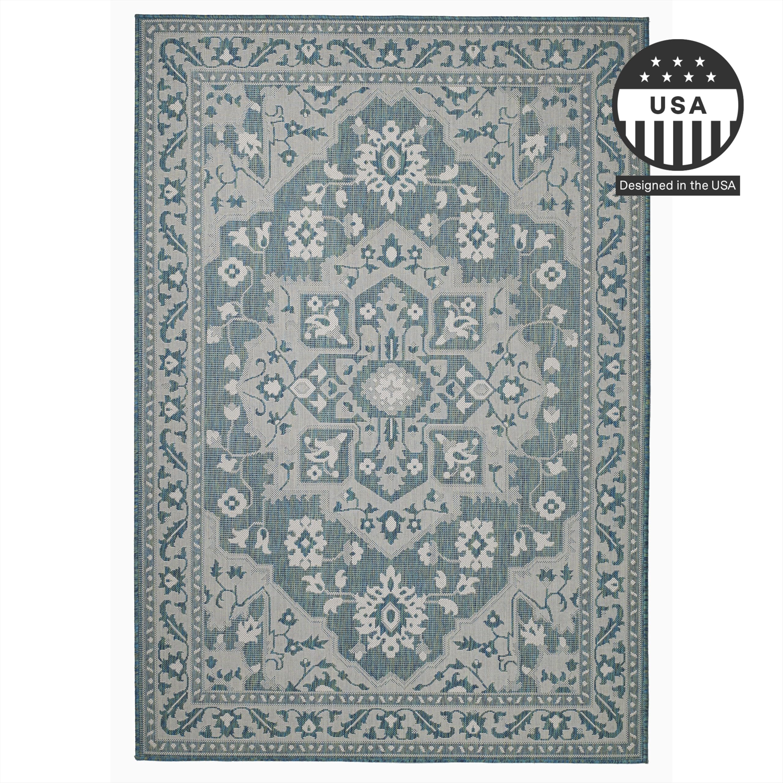 Fh Home Flat Woven Outdoor Rug - Waterproof, Easy To Clean, Stain Resistant - Premium Polypropylene Yarn - Vintage - Patio, Deck