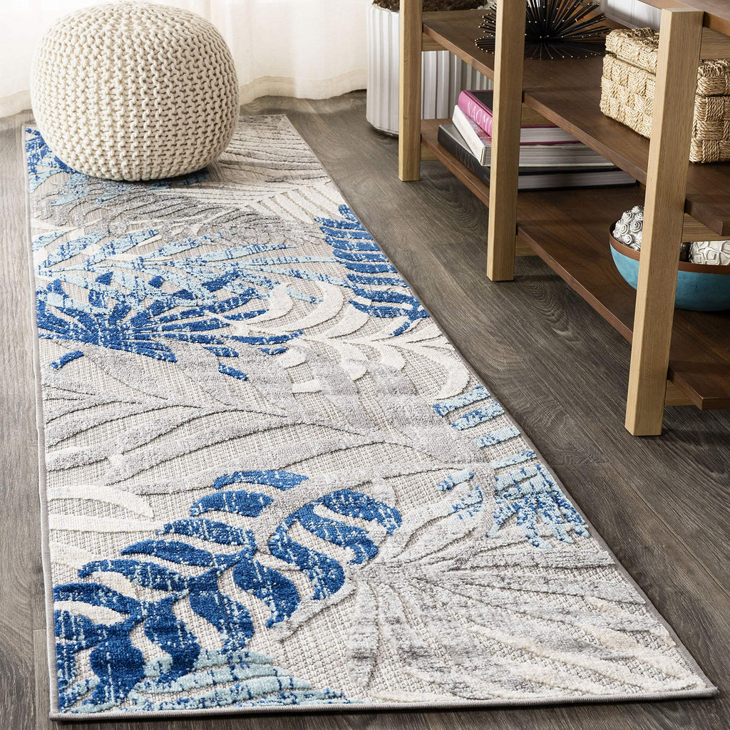 JONATHAN Y AMC100A-6R Indoor Outdoor Area Rug, 6 ft Round, Gray/Blue, Bohemian Floral, Easy-Cleaning, Non-Shedding, High Traffic