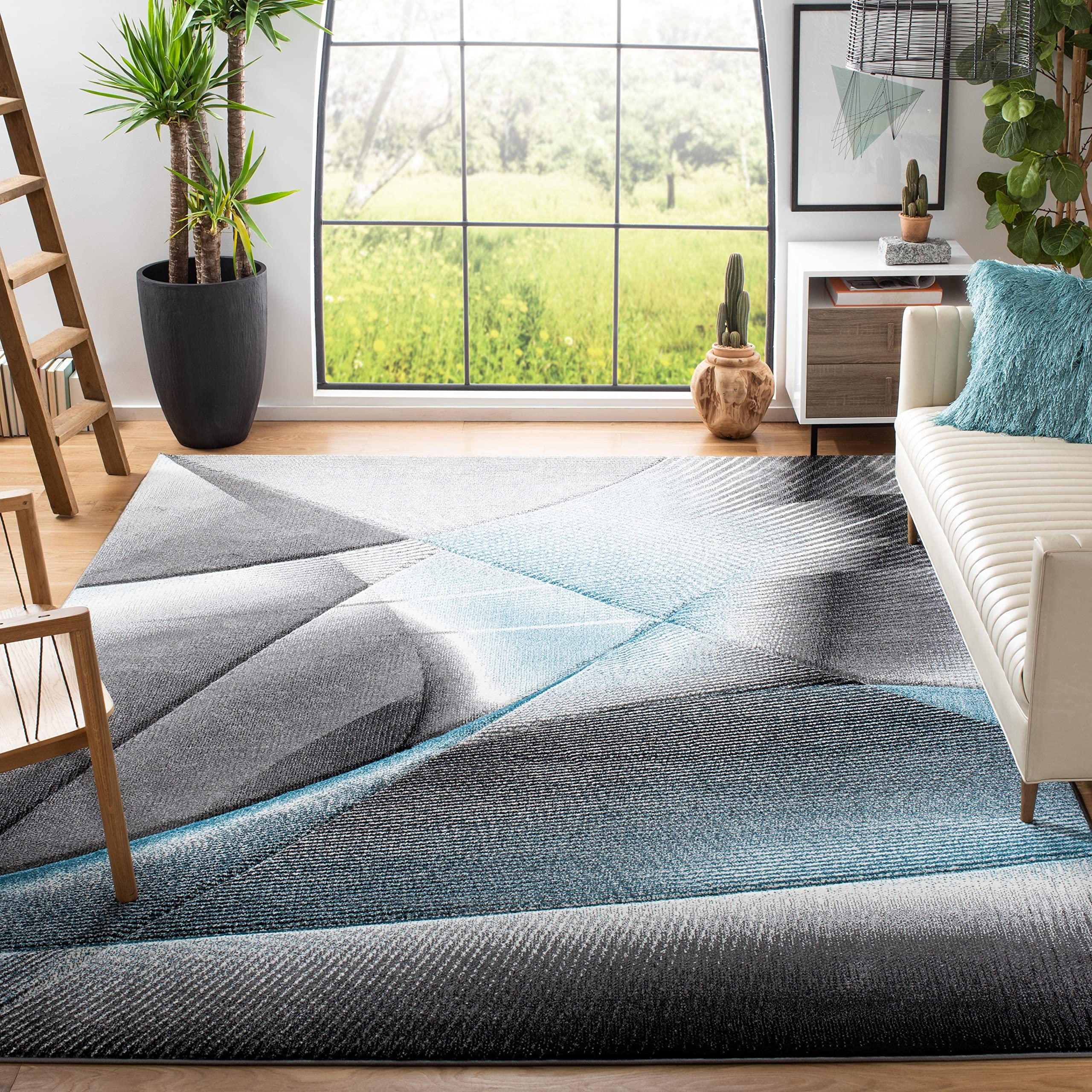 Safavieh Hollywood Collection Runner Rug - 2'3'' X 10', Grey & Teal, Mid-Century Modern Design, Non-Shedding & Easy Care, Ideal