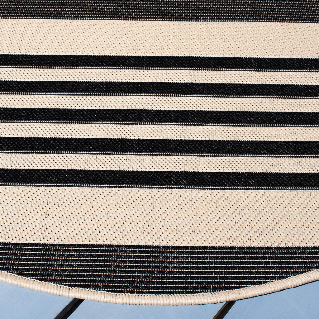 Safavieh Courtyard Collection Area Rug - 6'7'' Round, Grey & Bone, Stripe Design, Non-Shedding & Easy Care, Indoor/Outdoor & Was