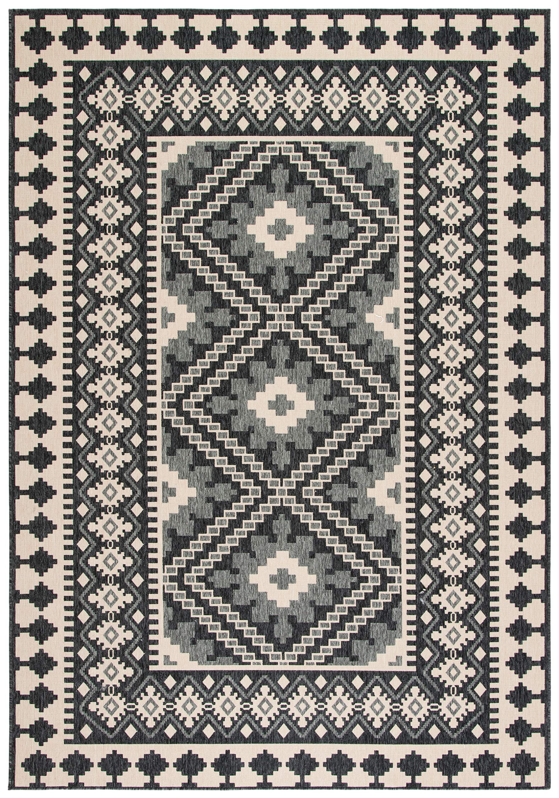 Safavieh Veranda Collection Area Rug - 8' X 11', Ivory & Grey, Boho Design, Non-Shedding & Easy Care, Indoor/Outdoor & Washable-