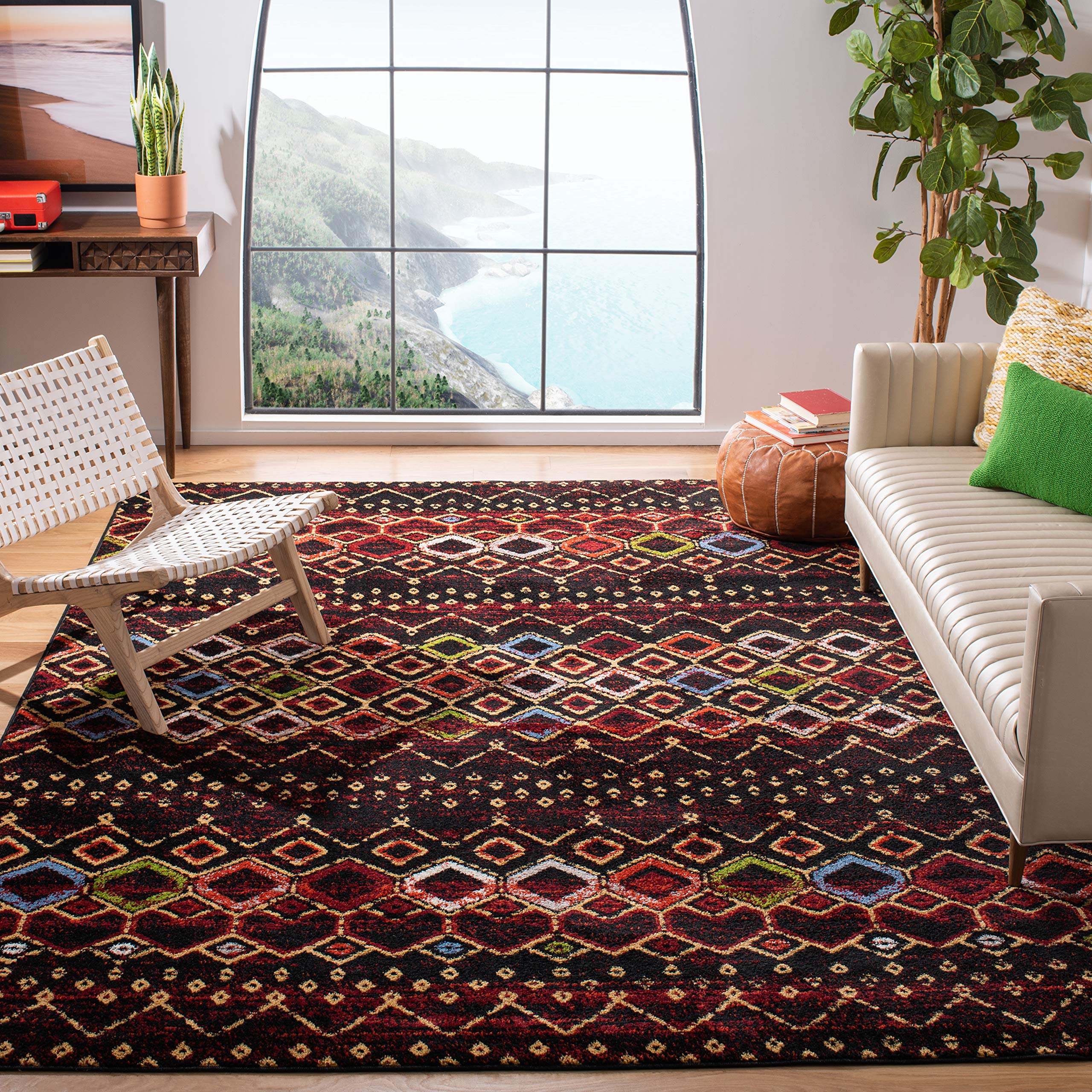 SAFAVIEH Amsterdam Collection Area Rug - 10 x 14, Black & Multi, Moroccan Boho Design, Non-Shedding & Easy Care, Ideal for Hig