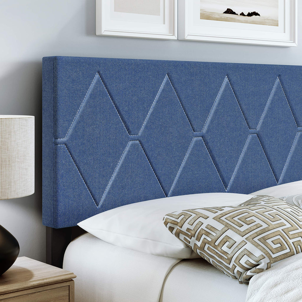 Boyd Sleep Diamond Upholstered Platform Bed with Headboard and Durable Mattress Foundation with Strong 4 Wood Slat Supports, Box Spring Required: King, Blue