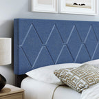 Boyd Sleep Diamond Upholstered Platform Bed with Headboard and Durable Mattress Foundation with Strong 4 Wood Slat Supports, Box Spring Required: King, Blue