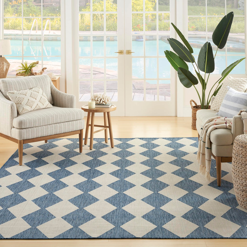 Nourison Positano Indoor/Outdoor Navy Blue 5' X 7' Area Rug, Easy Cleaning, Non Shedding, Bed Room, Living Room, Dining Room, Backyard, Deck, Patio (5X7)