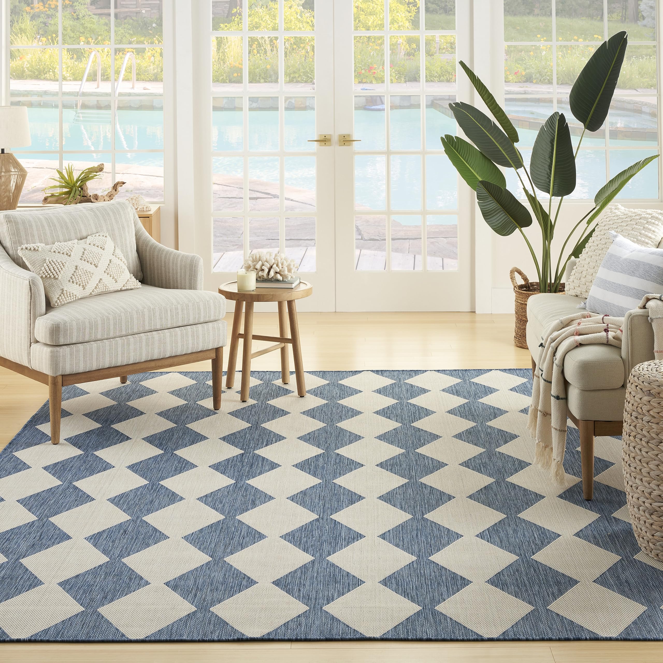 Nourison Positano Indoor/Outdoor Navy Blue 5' X 7' Area Rug, Easy Cleaning, Non Shedding, Bed Room, Living Room, Dining Room, Backyard, Deck, Patio (5X7)