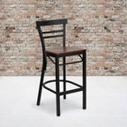 Flash Furniture HERCULES Series Black Two-Slat Ladder Back Metal Restaurant Barstool - Cherry Wood Seat