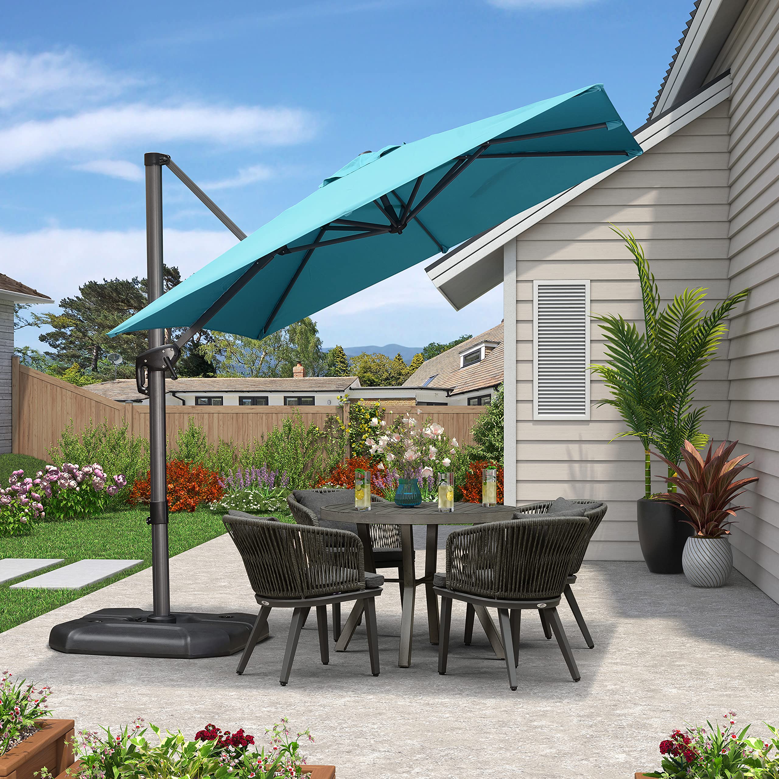 Purple Leaf 8 Feet Patio Umbrella Outdoor Cantilever Square Umbrella Aluminum Offset Umbrella With 360-Degree Rotation For Garden Deck Pool Patio, Turquoise Blue