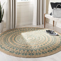 SAFAVIEH Natural Fiber Round Collection 5 Round Aqua NF802A Handmade Boho Mandala Braided Jute Area Rug