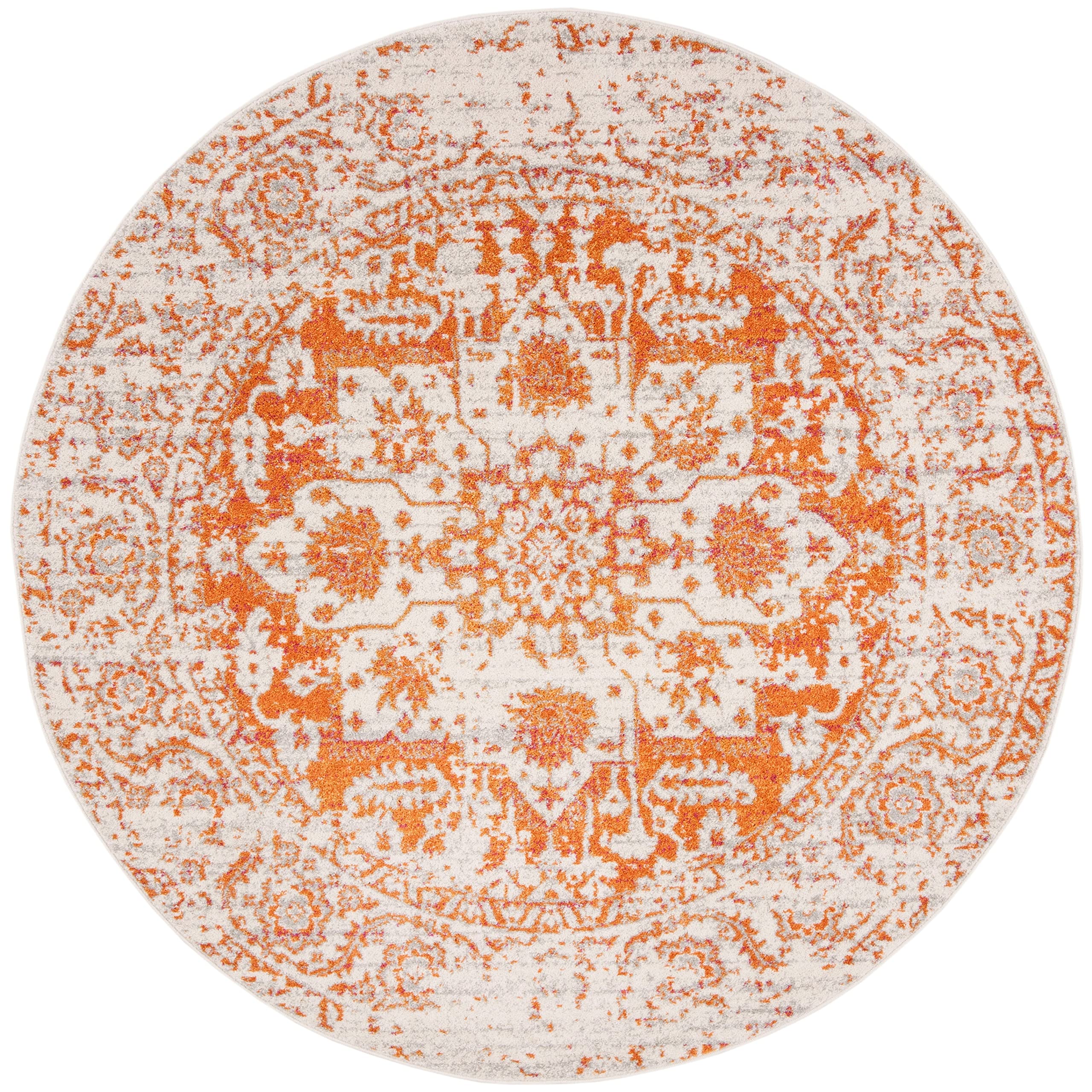SAFAVIEH Madison Collection Area Rug - 53 Round, Orange & Ivory, Snowflake Medallion Distressed Design, Non-Shedding & Easy Car