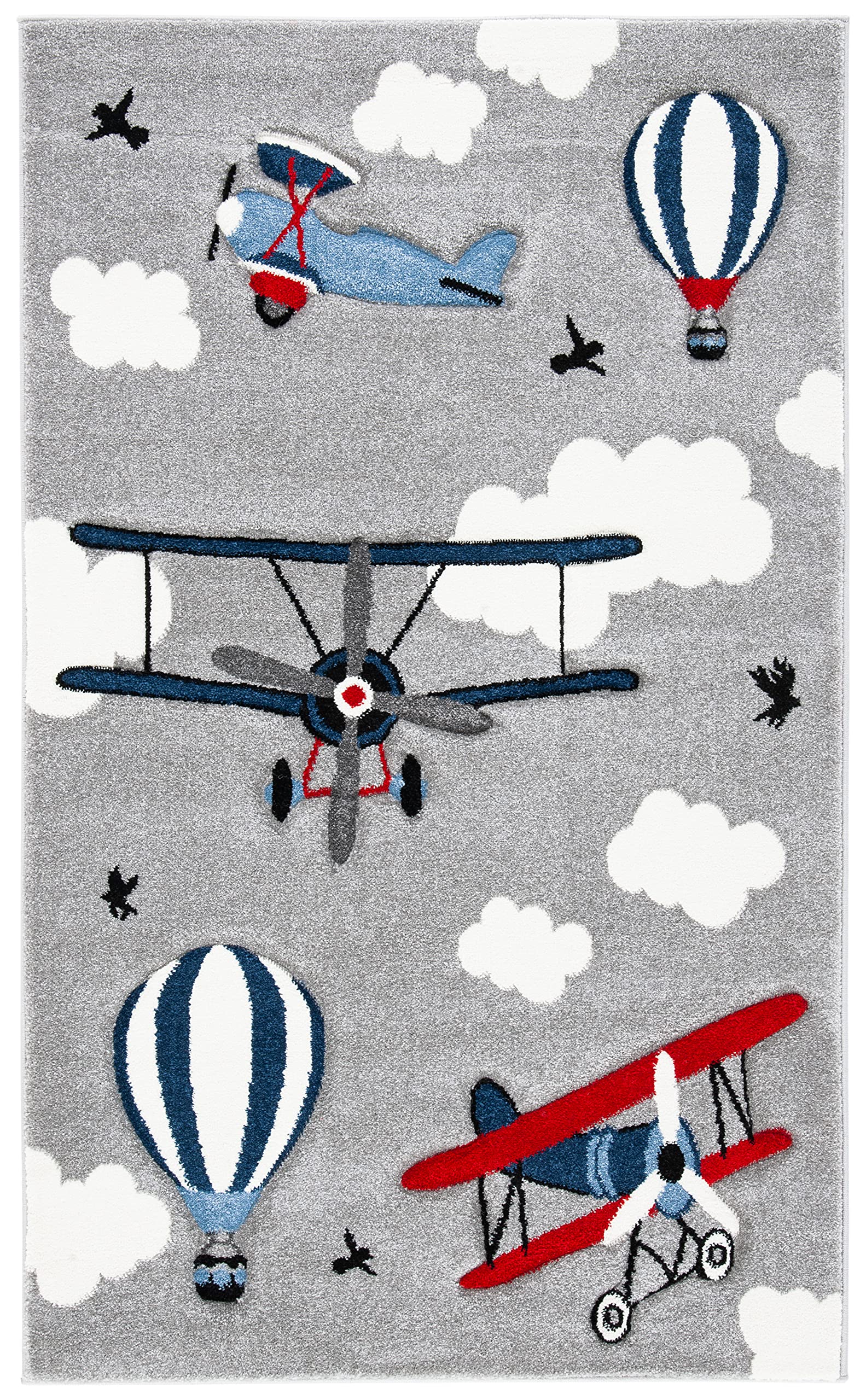 Safavieh Carousel Kids Collection Accent Rug - 33 x 53, Light Grey & Red, Non-Shedding & Easy Care, Ideal for High Traffic Are