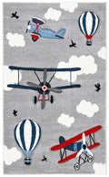 SAFAVIEH Carousel Kids Collection Accent Rug - 2 x 3, Light Grey & Red, Non-Shedding & Easy Care, Ideal for High Traffic Areas