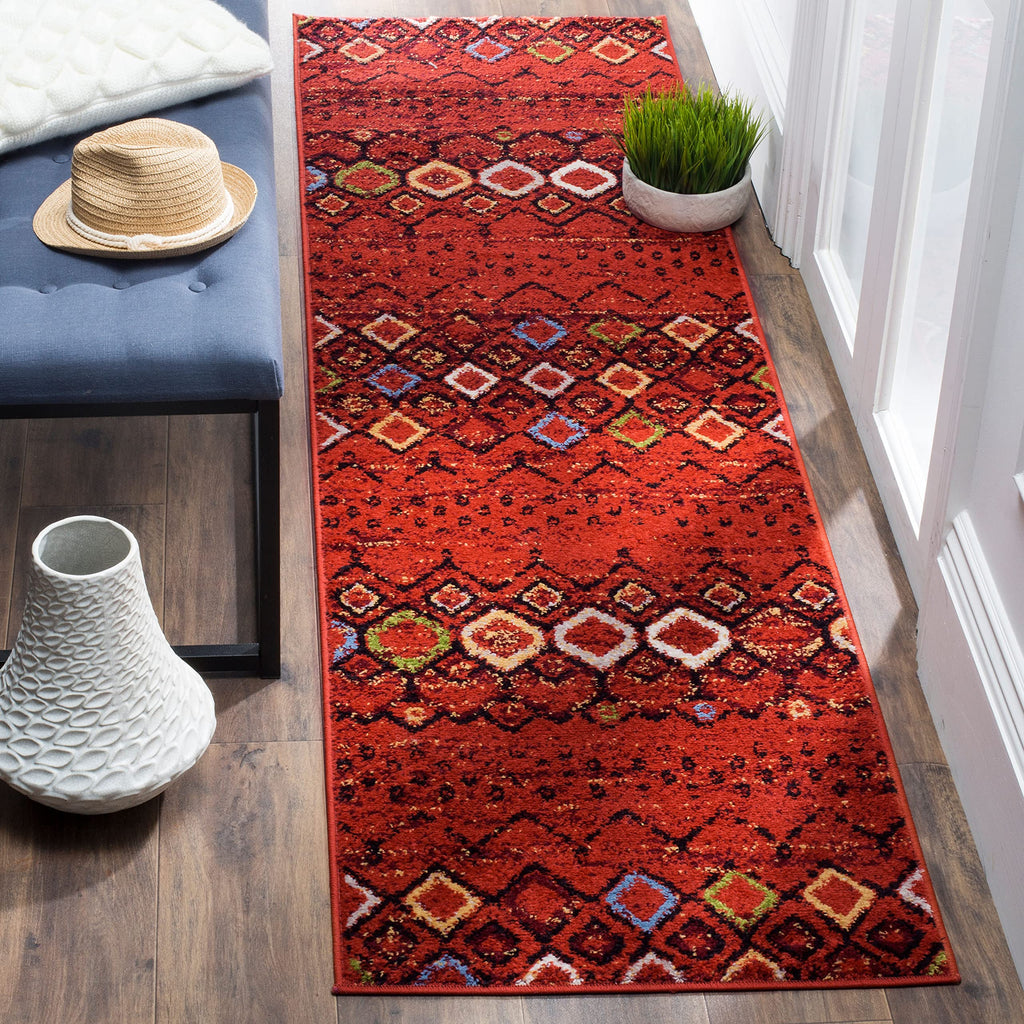 SAFAVIEH Amsterdam Collection Runner Rug - 2'3'' x 16', Terracotta & Multi, Moroccan Boho Design, Non-Shedding & Easy Care, Idea