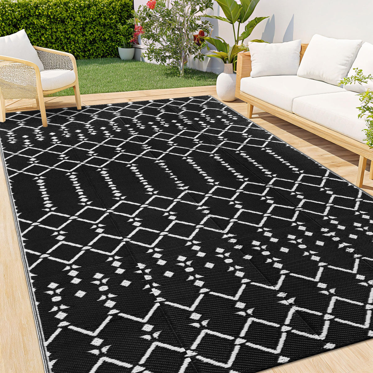 Smiry Outdoor Rug 8X10 Ft, Waterproof Reversible Plastic Straw Rugs, Boho Outdoor Area Rug, Outside Floor Mat For Patio, Backyar