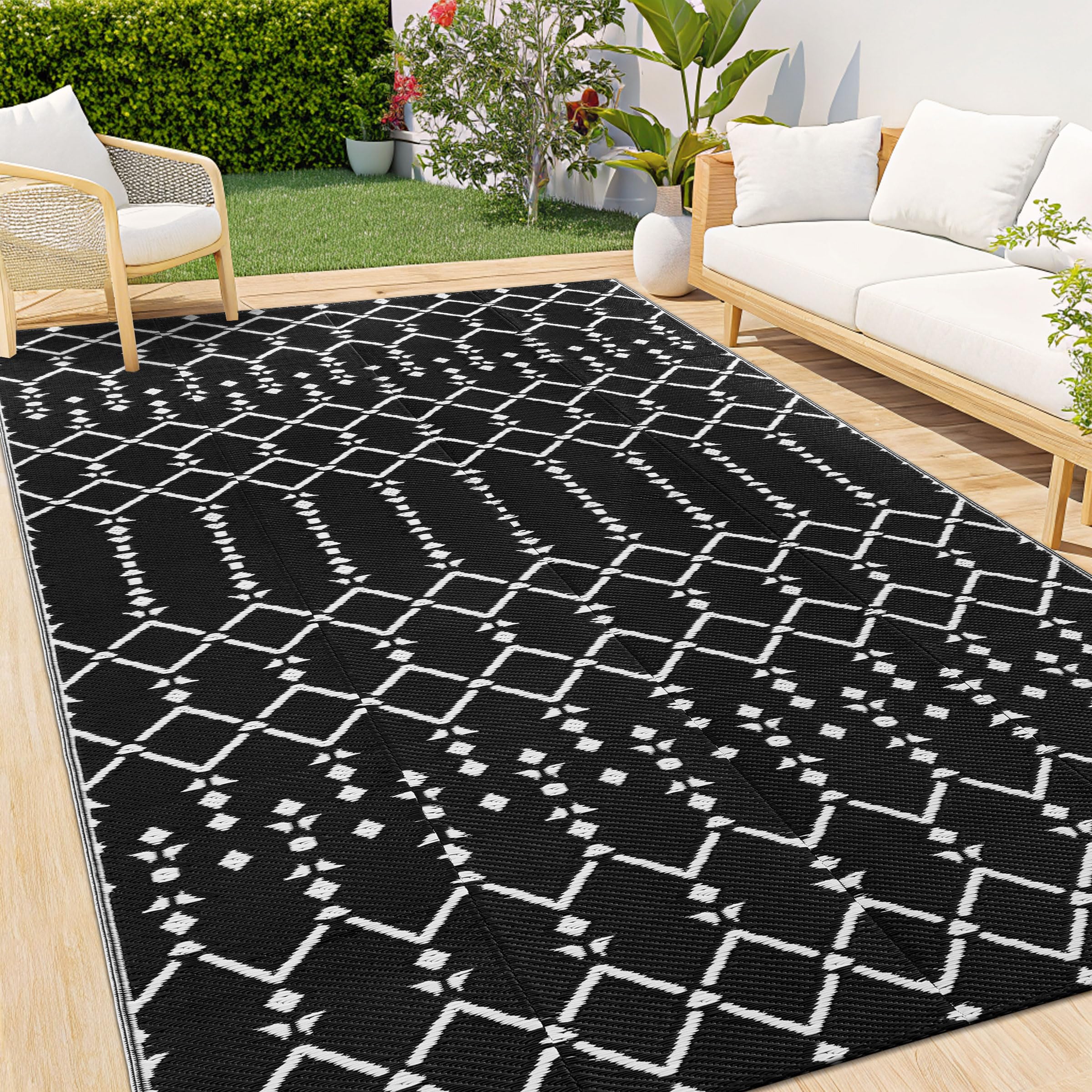 Smiry Outdoor Rug 8X10 Ft, Waterproof Reversible Plastic Straw Rugs, Boho Outdoor Area Rug, Outside Floor Mat For Patio, Backyar