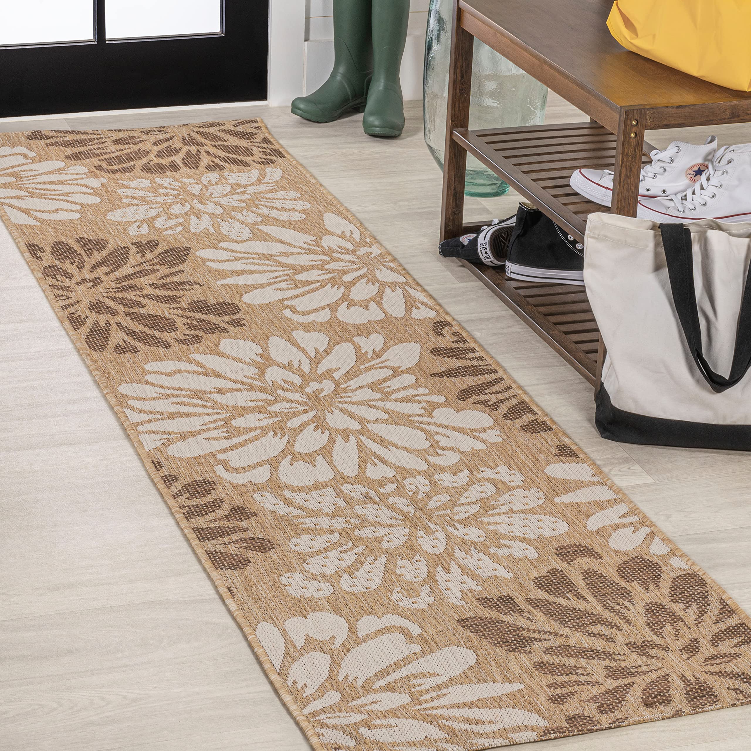 Jonathan Y Smb110I-28 Zinnia Modern Floral Textured Weave Indoor Outdoor Area Rug, Bohemian Coastal Mediterranean Easy Cleaning,