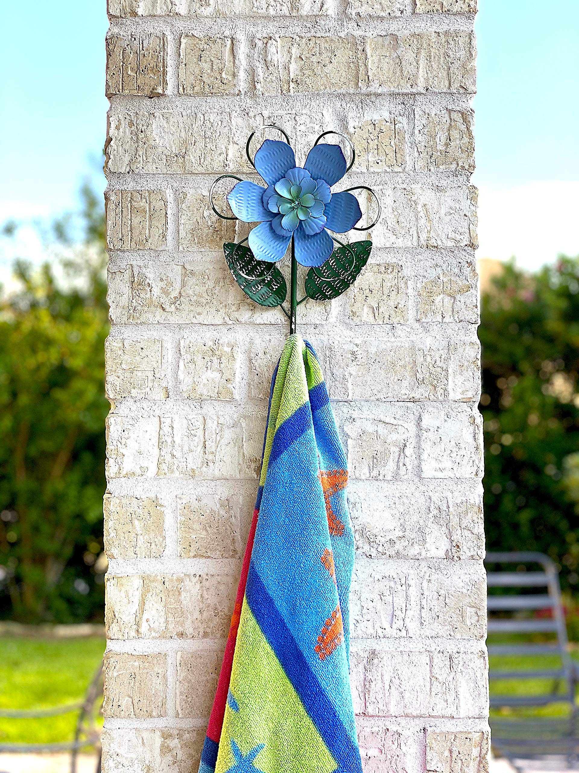 D.I. Inc S/2 Flower Hooks Metal Door Wall Entry Bathroom Shower Room Decor 10'' X 7'' (Blue)