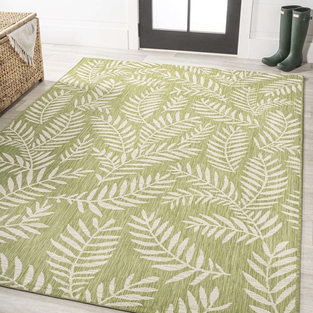 Jonathan Y Smb119D-5 Nevis Palm Frond Indoor Outdoor Area Rug, Coastal, Casual, Country Easy Cleaning,Bedroom,Kitchen,Backyard,Patio,Non Shedding, Green/Cream, 5 X 8