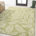 Jonathan Y Smb119D-5 Nevis Palm Frond Indoor Outdoor Area Rug, Coastal, Casual, Country Easy Cleaning,Bedroom,Kitchen,Backyard,Patio,Non Shedding, Green/Cream, 5 X 8