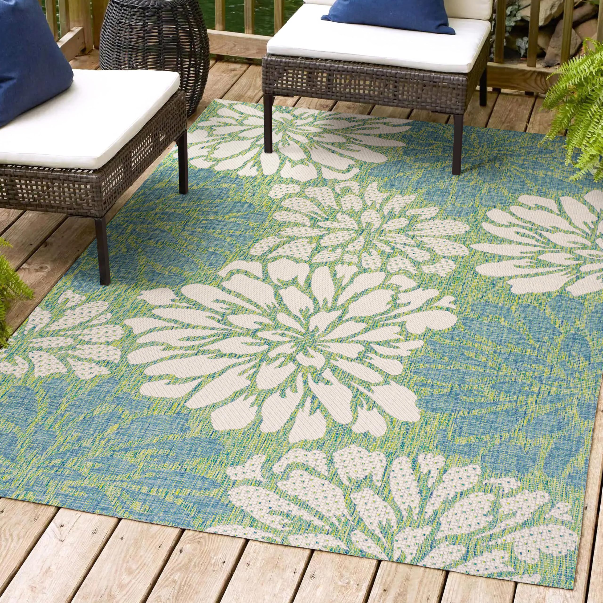 Jonathan Y Smb110D-4 Zinnia Modern Floral Textured Weave Indoor Outdoor Area-Rug, Bohemian Coastal Mediterranean Easy-Cleaning,B