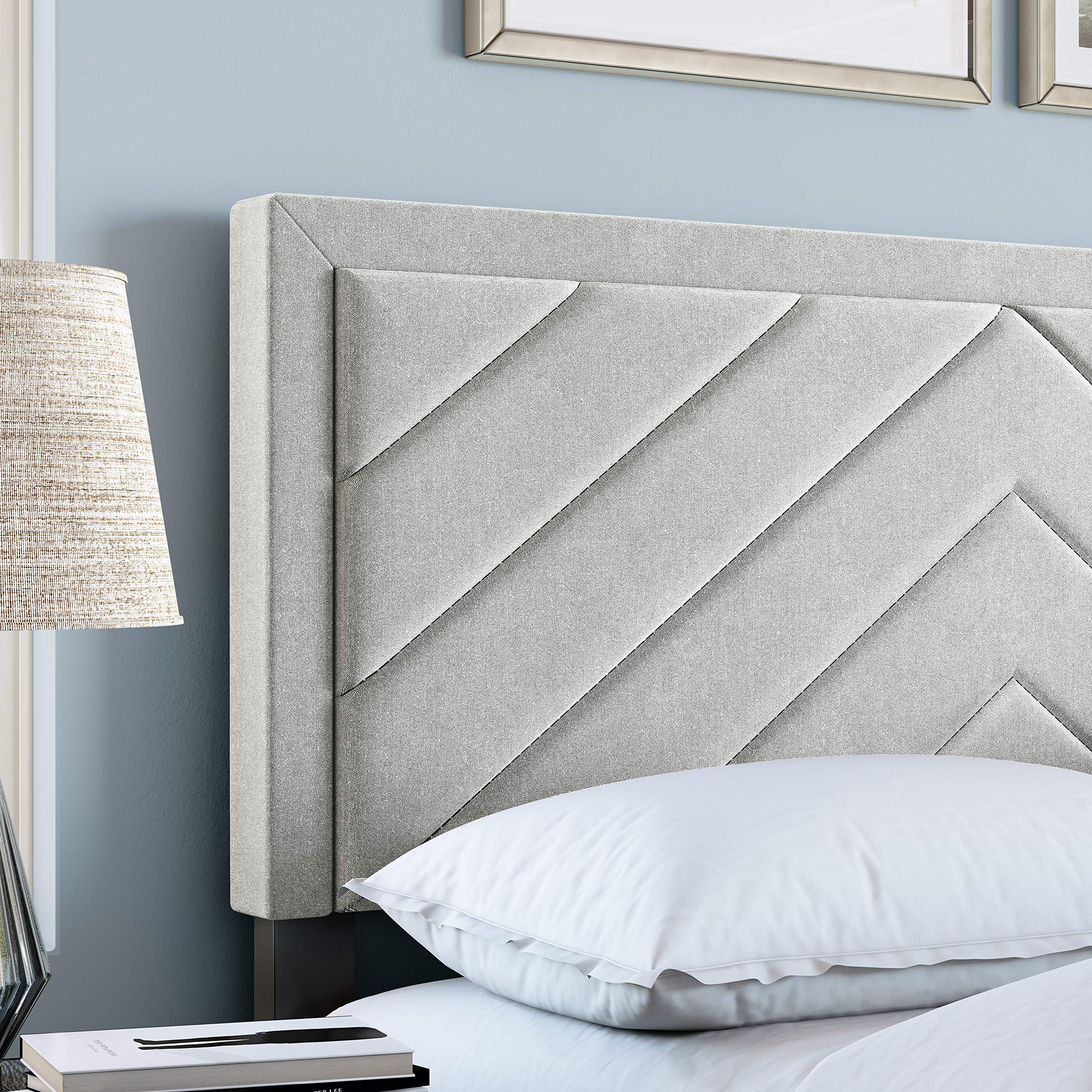 Boyd Sleep Barcelona Upholstered Platform Bed with Headboard and Durable Mattress Foundation with Strong 14 Wood Slat Supports, No BoxSpring Required: King, White