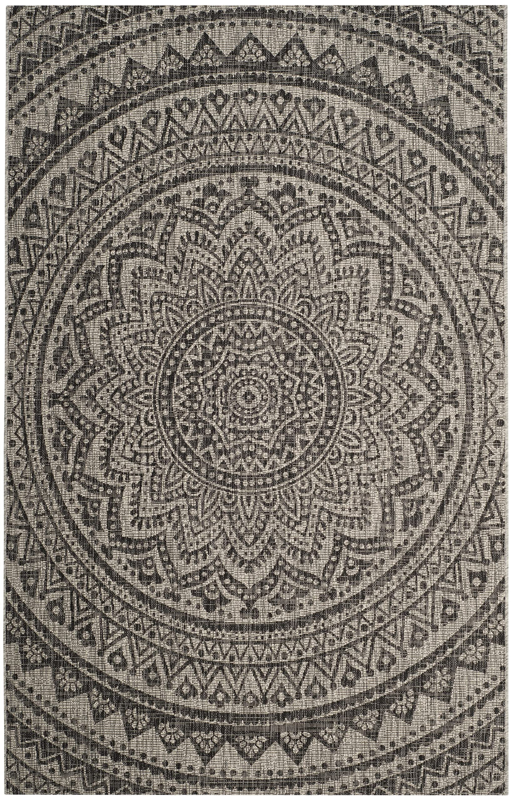 Safavieh Courtyard Collection 4' Round Light Grey/Black Cy8734 Indoor/ Outdoor Waterproof Easy Cleaning Patio Backyard Mudroom Area Rug