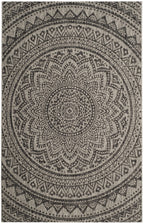Safavieh Courtyard Collection 4' Round Light Grey/Black Cy8734 Indoor/ Outdoor Waterproof Easy Cleaning Patio Backyard Mudroom Area Rug