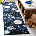 SAFAVIEH Carousel Kids Collection Runner Rug - 2 x 8, Dark Blue & Light Blue, Non-Shedding & Easy Care, Ideal for High Traffic
