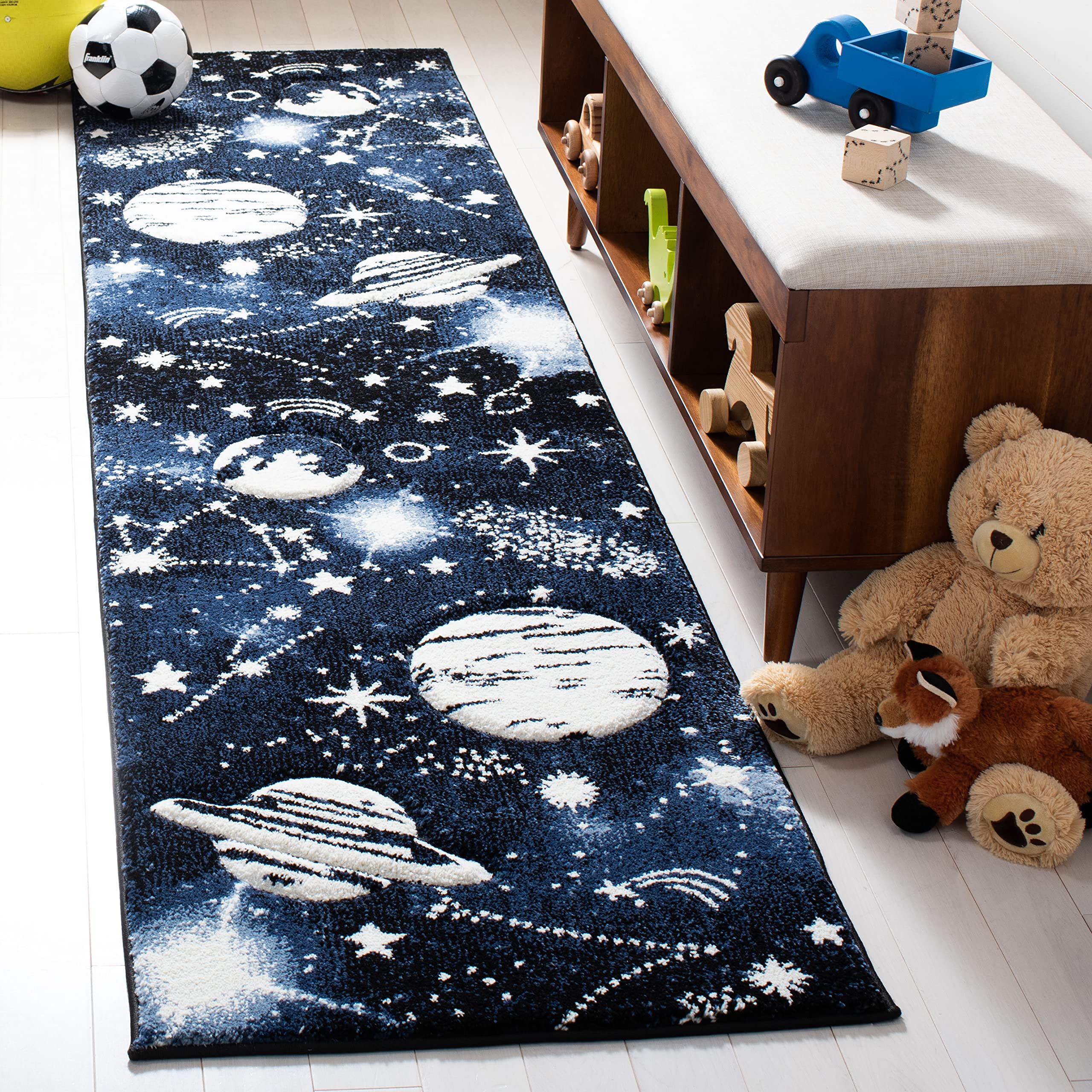 SAFAVIEH Carousel Kids Collection Runner Rug - 2 x 8, Dark Blue & Light Blue, Non-Shedding & Easy Care, Ideal for High Traffic
