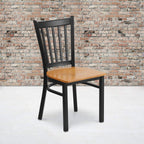 Flash Furniture HERCULES Series Black Vertical Back Metal Restaurant Chair - Natural Wood Seat