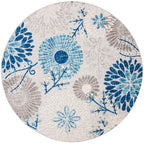 Safavieh Cabana Collection 6'7' Round Grey / Navy Cbn832F Floral Indoor/ Outdoor Non-Shedding Easy Cleaning Patio Backyard Porch Deck Mudroom Area Rug