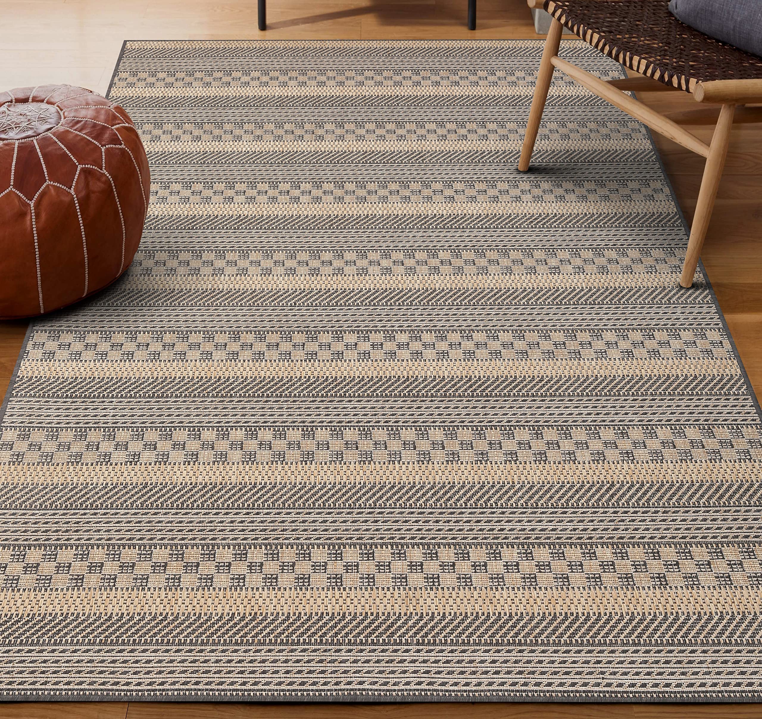 Sherloom Modern Striped Indoor Outdoor Area Rug Weather Resistant Outdoor Carpet For Porch Deck Balcony Backyard Patio Rug 8X10