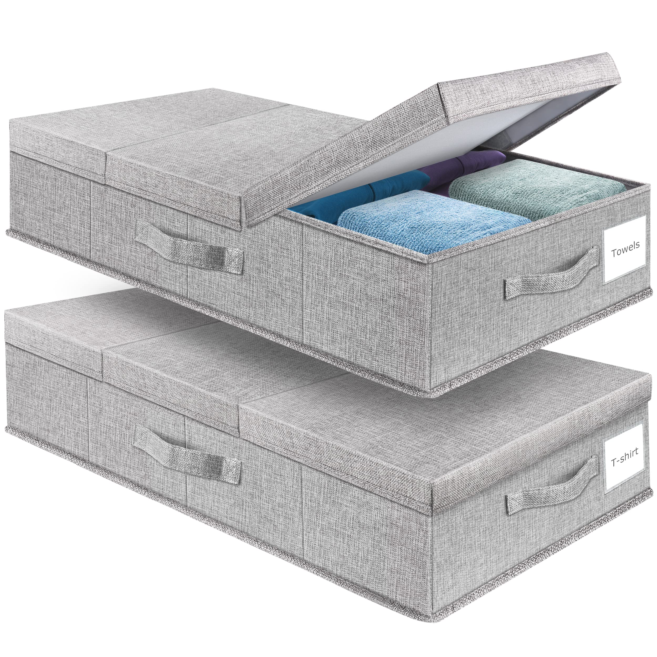 Supowin Underbed Storage Containers Bin with Lids (Set of 2) Large Under Bed Storage Organizer Box with Handle, Foldable Under t