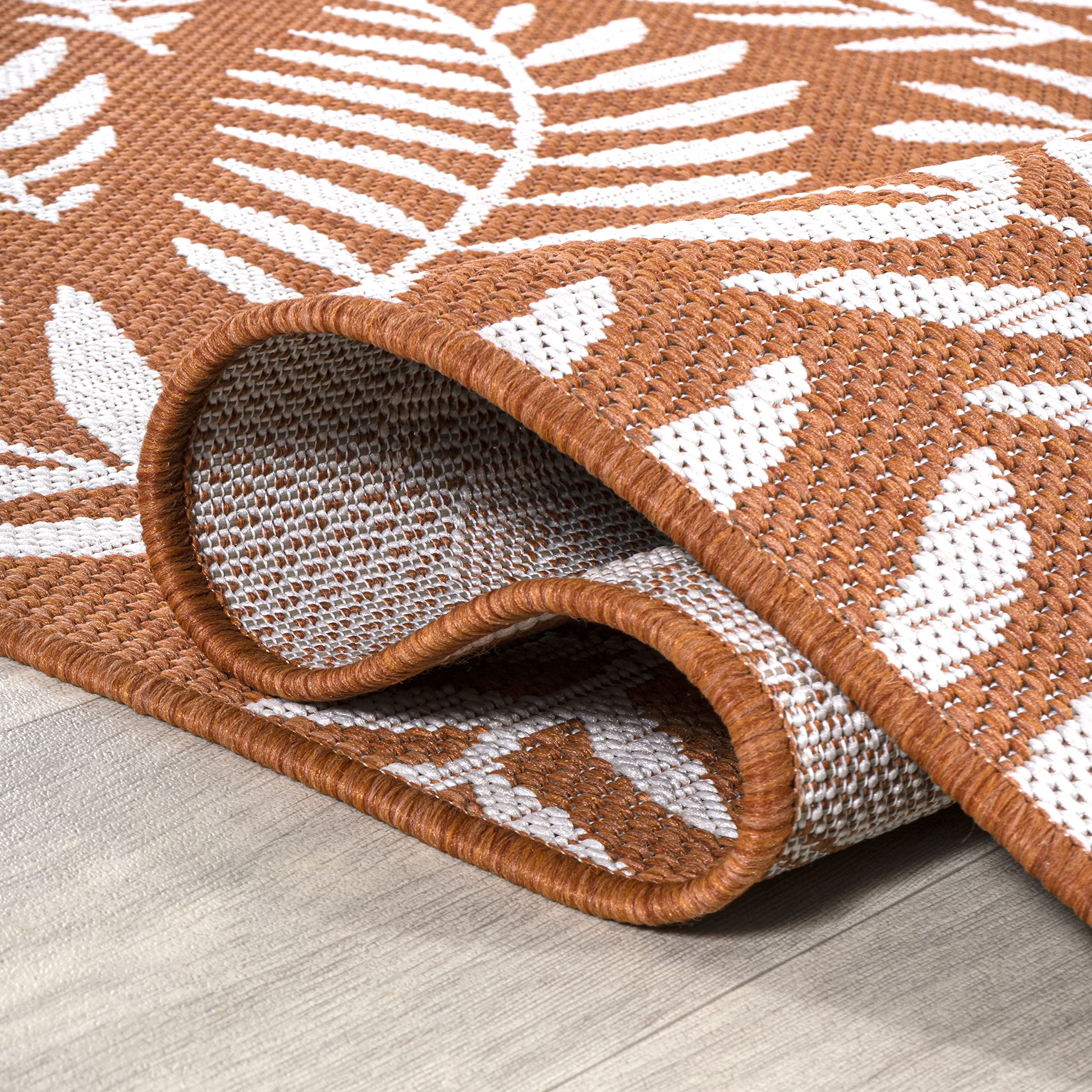 Jonathan Y Smb119E-9 Nevis Palm Frond Indoor Outdoor Area Rug, Coastal Casual Country & Floral Easy Cleaning,Bedroom,Kitchen,Backyard,Patio,Non Shedding, 9 X 12, Orange/Cream