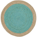 SAFAVIEH Natural Fiber Collection Area Rug - 3 Round, Teal & Natural, Handmade Boho Braided Jute, Ideal for High Traffic Areas 