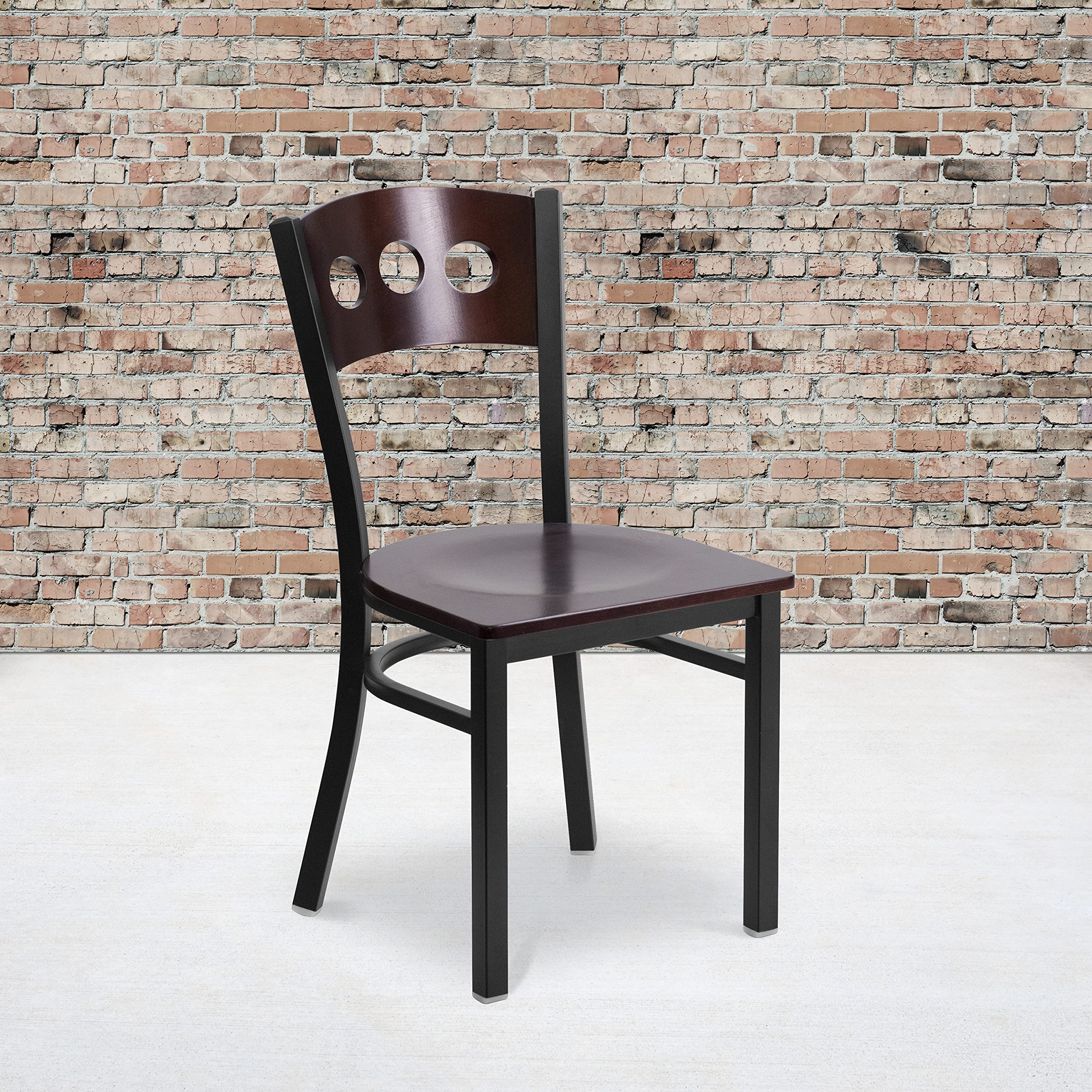 Flash Furniture Hercules Series Black 3 Circle Back Metal Restaurant Chair - Walnut Wood Back & Seat