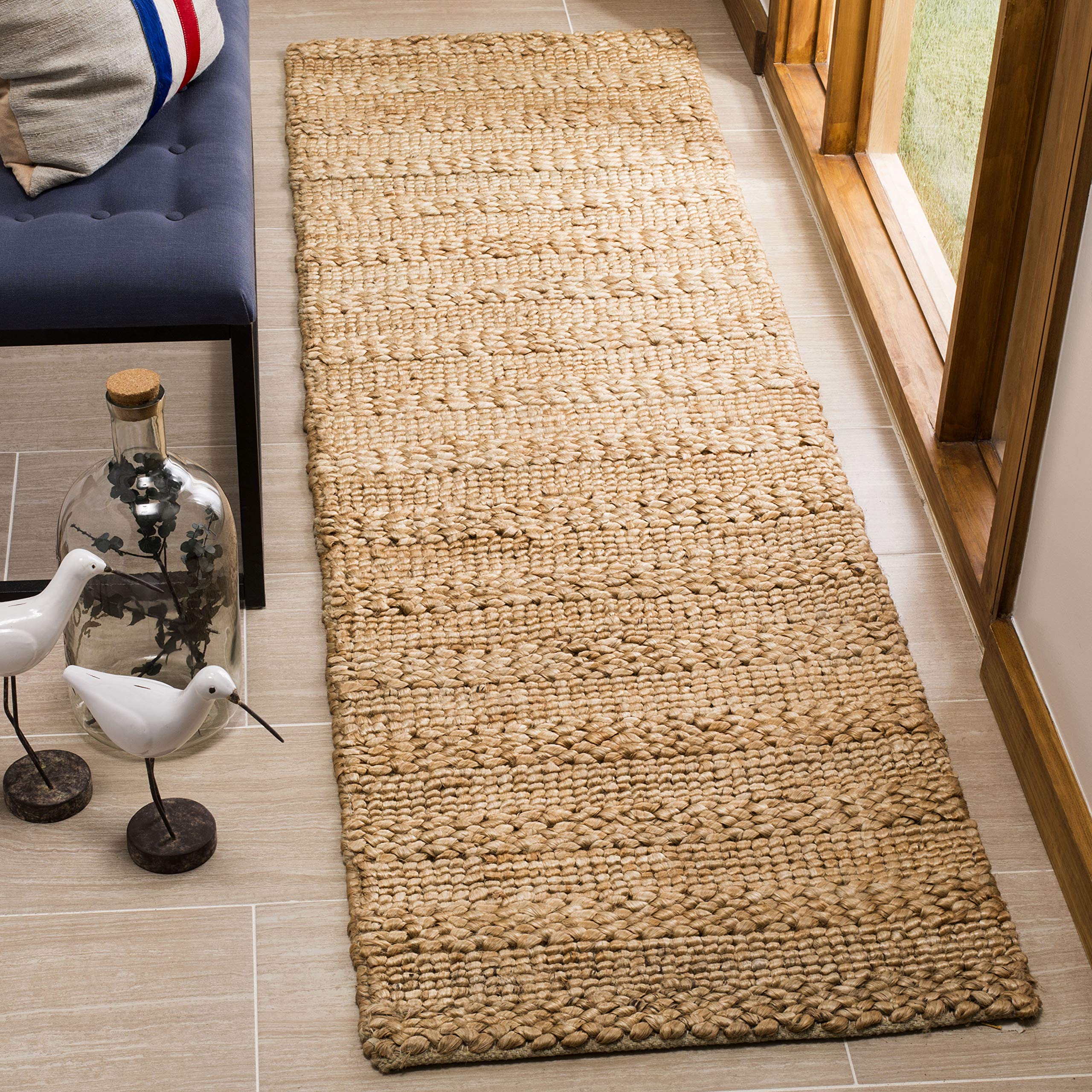 SAFAVIEH Natural Fiber Collection Runner Rug - 23 x 12, Natural, Handmade Braided Woven Jute, Ideal for High Traffic Areas in 