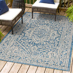 Jonathan Y Smb101B-3 Sinjuri Medallion Textured Weave Indoor/Outdoor Navy/Gray 3 Ft. X 5 Ft. Area-Rug, Coastal,Easy-Cleaning,Forhightraffic,Kitchen,Livingroom,Backyard, Non Shedding