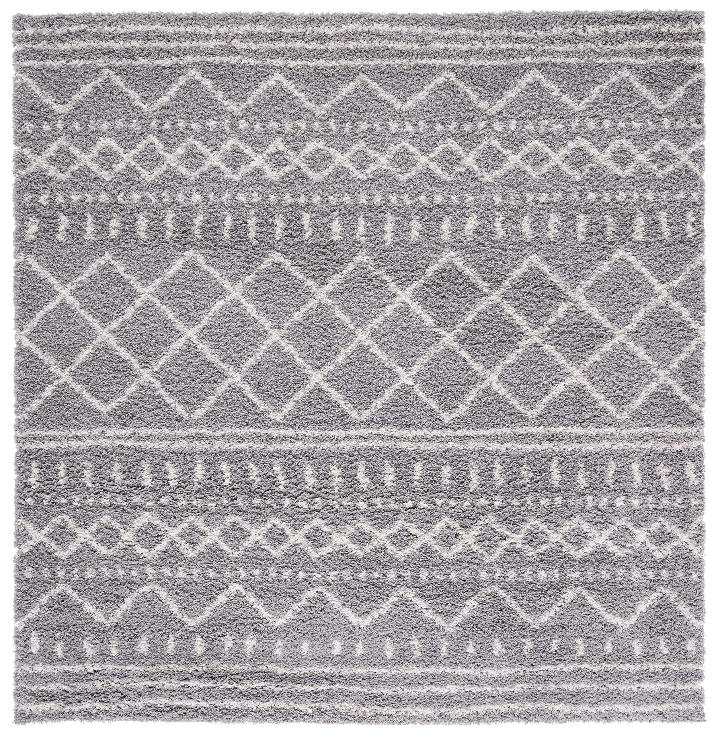 SAFAVIEH Arizona Shag Collection Area Rug - 32 Square, Grey & Ivory, Moroccan Design, Non-Shedding & Easy Care, 1.6-inch Thick 