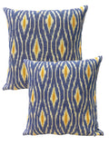 House Of Silko Pure Cotton Woven Ikat Yellow Blue Cushion Cover For Casual Interior Decoration Size 16 X 16 Set Of 2