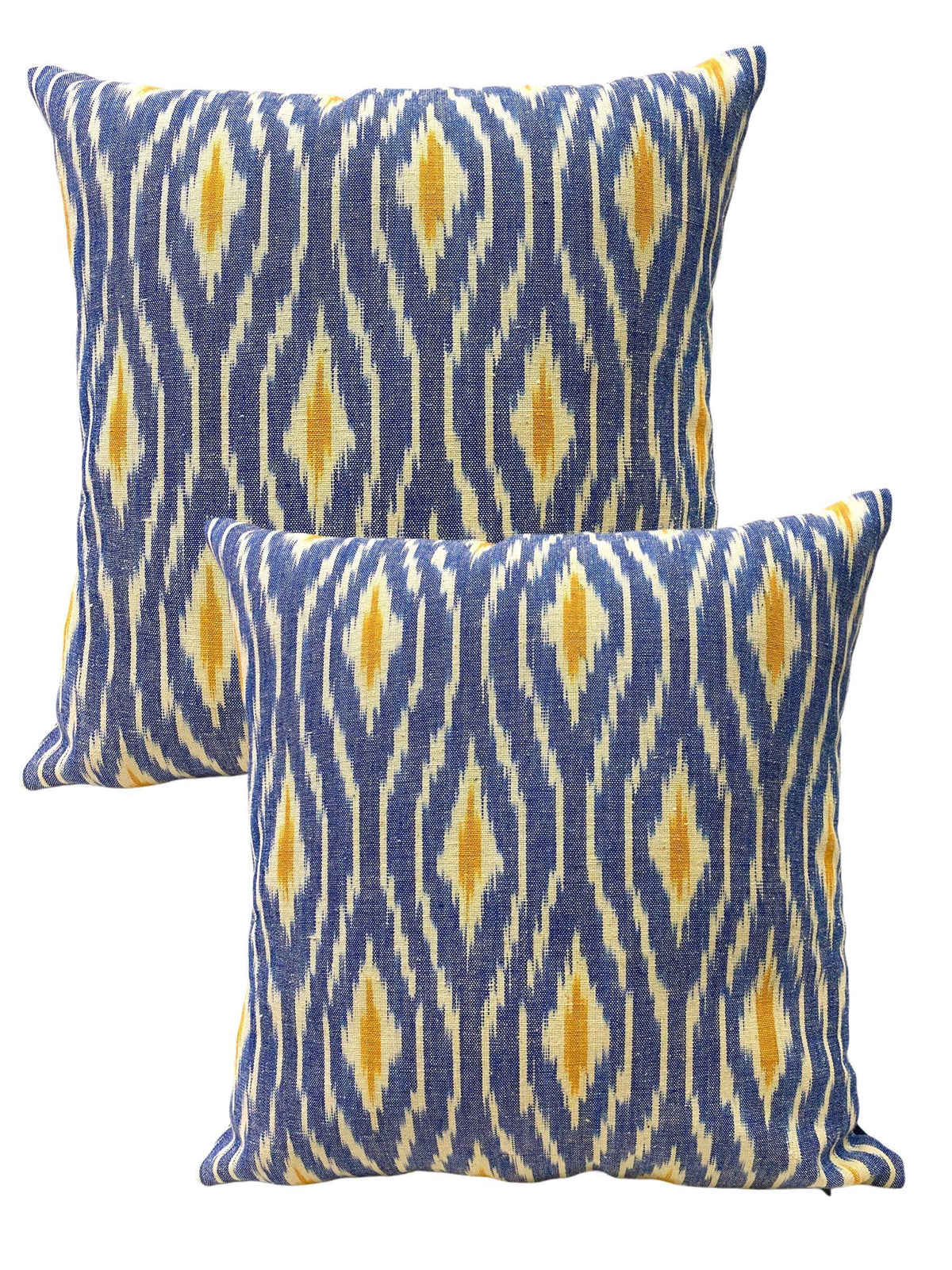 House Of Silko Pure Cotton Woven Ikat Yellow Blue Cushion Cover For Casual Interior Decoration Size 16 X 16 Set Of 2