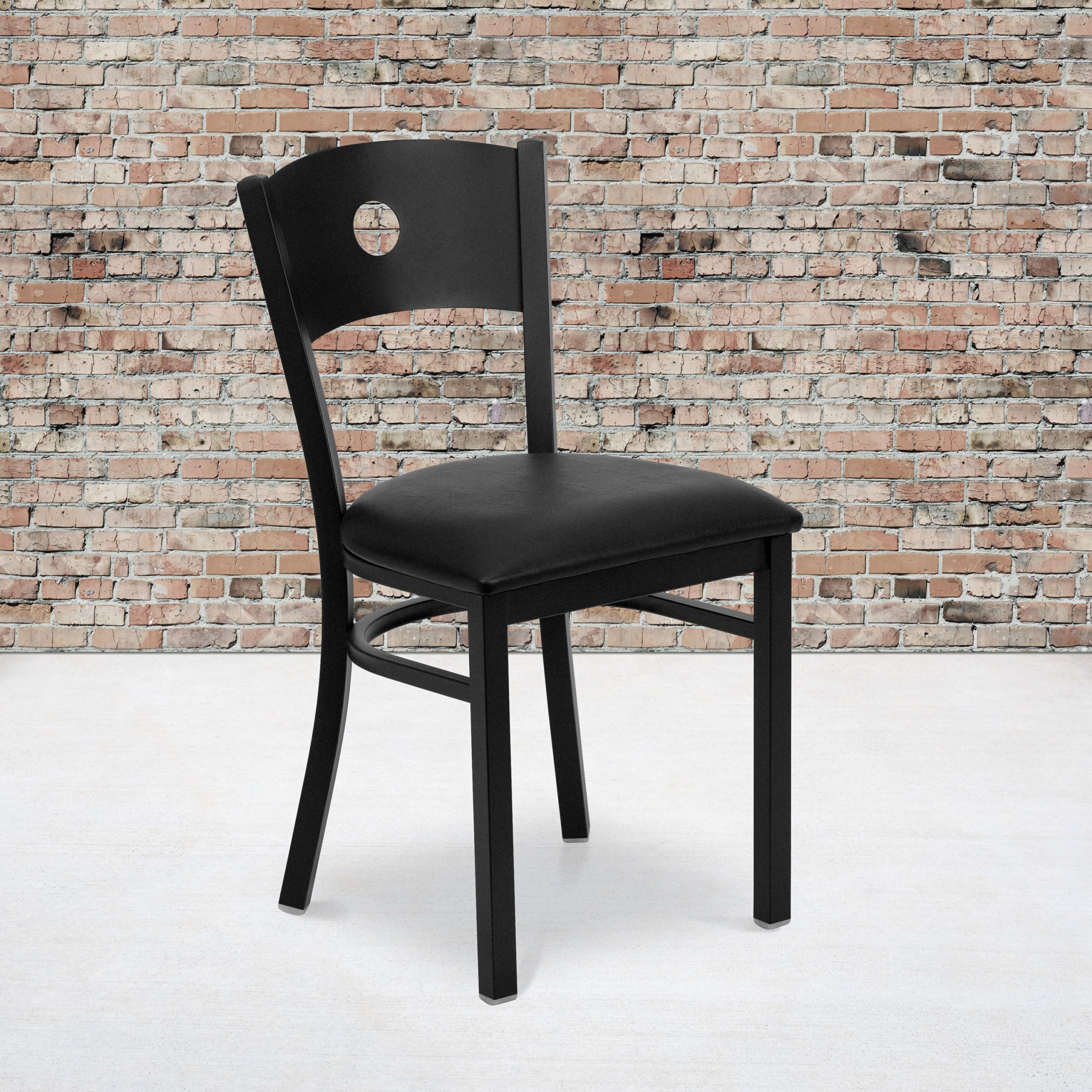 Flash Furniture Hercules Series Black Circle Back Metal Restaurant Chair - Black Vinyl Seat