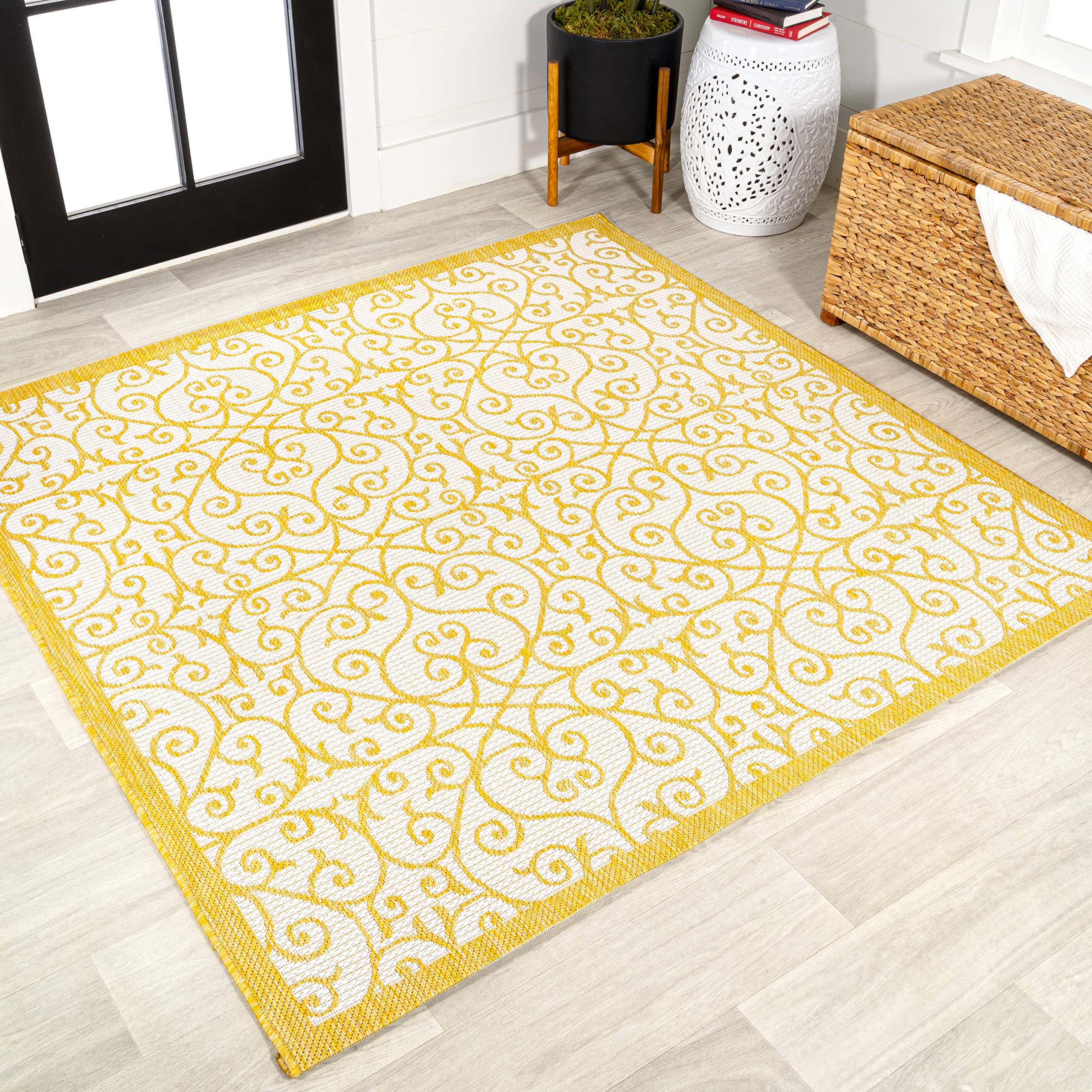 Jonathan Y Smb107D-5Sq Madrid Vintage Filigree Textured Weave Indoor Outdoor Area Rug, Classic, Traditional, Transitional Easy C